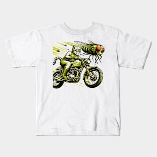 Biker Tabby Cat Riding Chopper Motorcycle Cicadas Kids T-Shirt